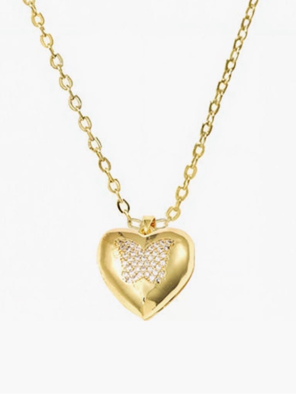 Adina Eden Pave Butterfly Bubble Heart Locket Necklace